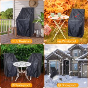 Tudomro 8 Pcs Stacking Outdoor Chair Covers Waterproof Black 210D Outdoor Patio Furniture Covers High Back Patio Chair Covers with Adjustable Hem Cord for Weather Protection, 26 W x 26 D x 49 H Inch