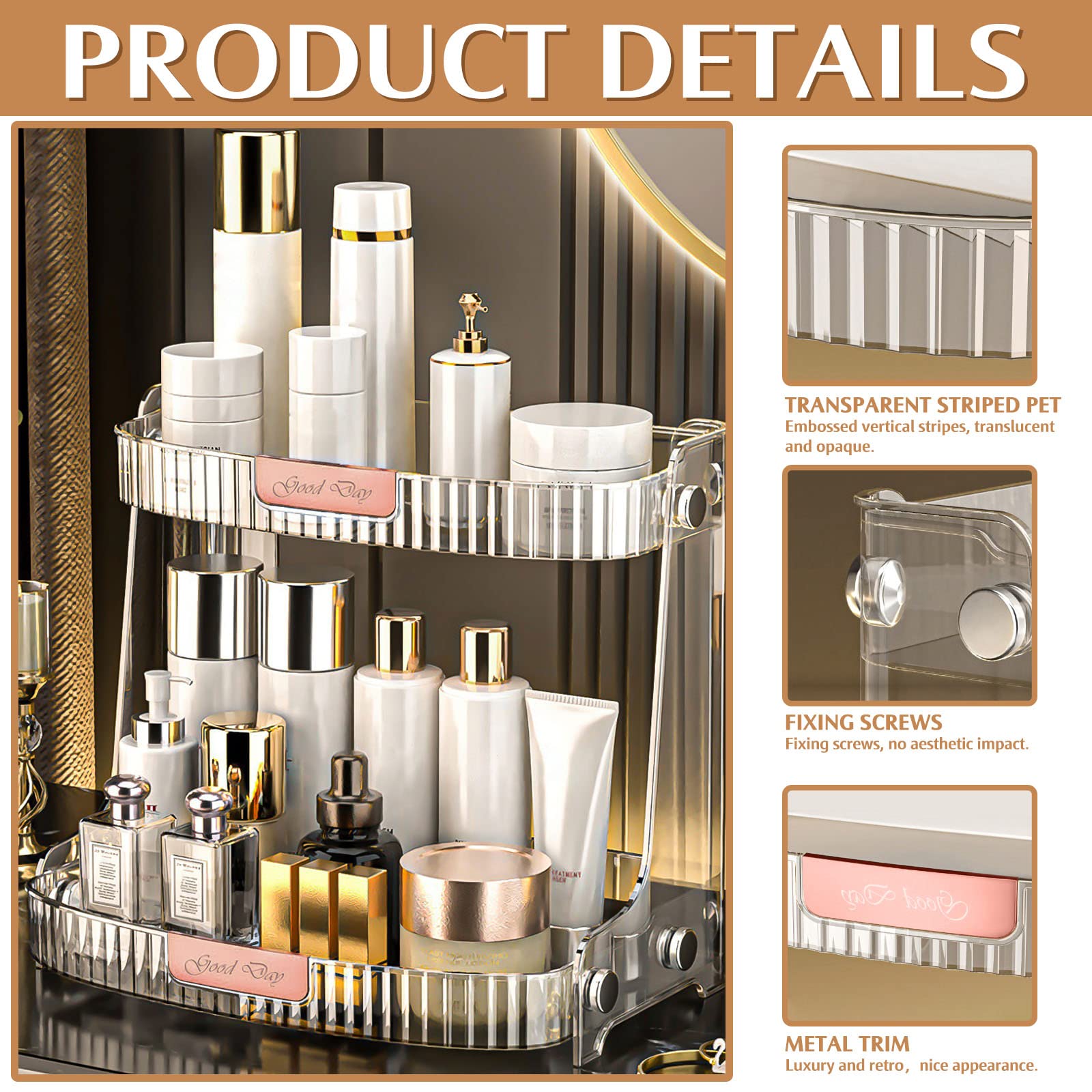 Acrylic Bathroom Organizer, 2 Tier Makeup Organizer Countertop, Bathroom Organizers and Storage, Perfume Tray for Dresser