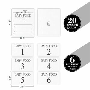 Baby Shower Game Set - Guess The Baby Food - Minimalism Classic (1 Standing Sign + 6 Number Cards + 20 Answer Cards), Gender Reveal, Baby Announcement - SWLK-A10