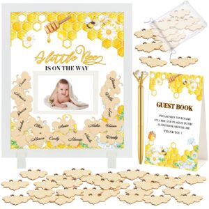 kigley 65 pcs bee baby shower guest book alternatives baby shower decorations baby shower guestbook with wood slice for 60 guests baby keepsake signature book picture frame for birthday