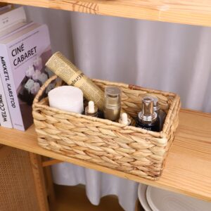 CINWEN Wicker Storage Basket for Organizing Toilet Tank Top Storage Basket -Office Supplies Organization Everyday Bathroom Tray Hand-Woven Water Hyacinth Basket 11.6" x 6.1" x 5.9Inch