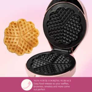 Paris Hilton Heart Waffle Maker, Makes 5 Mini Heart Shaped Waffles or 1 Individual Waffle, Easy to Clean 6" Nonstick Plates, Made without PFAS or PFOA, Electric Waffle Iron, Pink