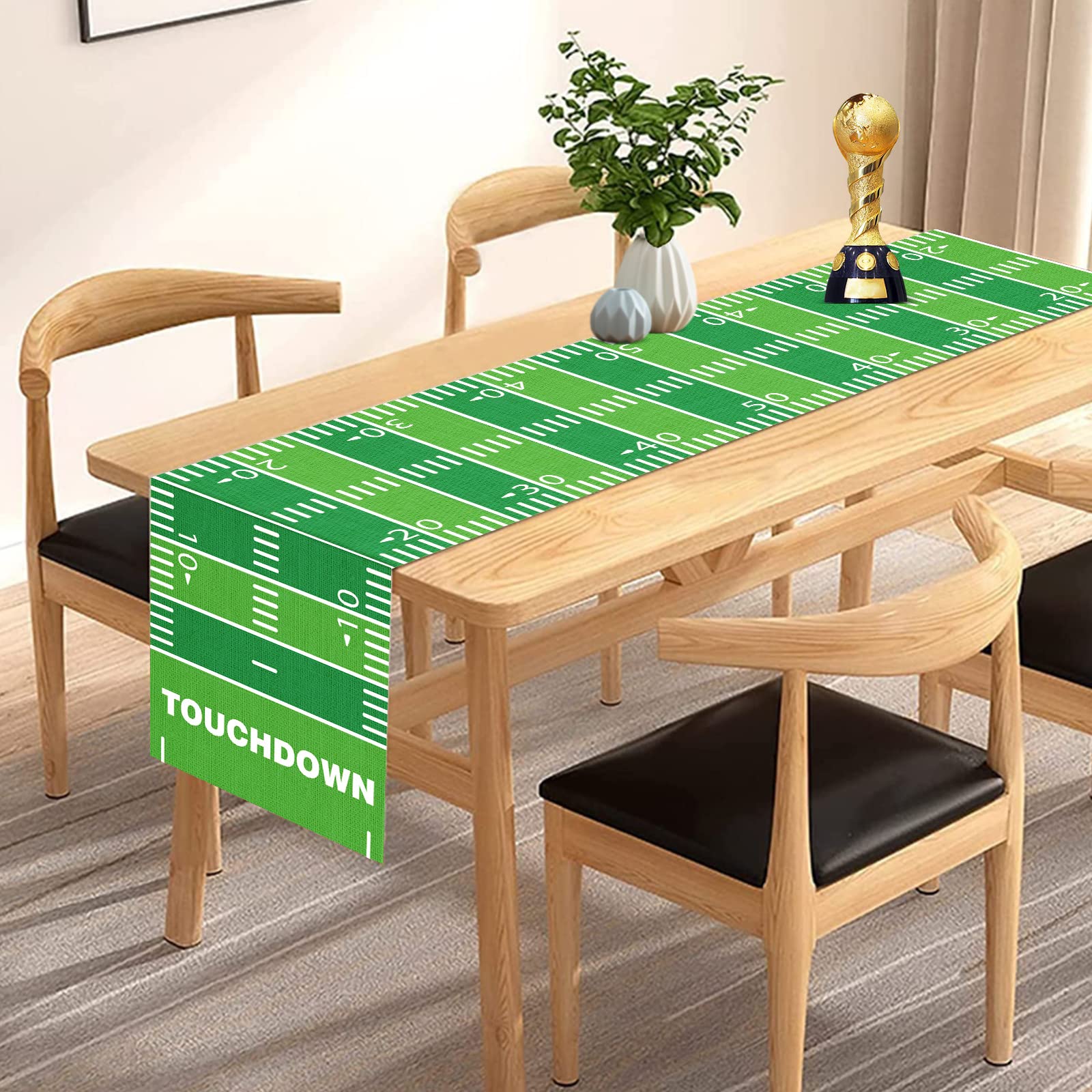 2PCS Football Kitchen Table Runner Decor Football Tablecloth Grass Court Table Runner Touch Down Boy Sport Football Birthday Theme Party Table Cover Direction for Dining Indoor Outdoor Home，14" x 71"