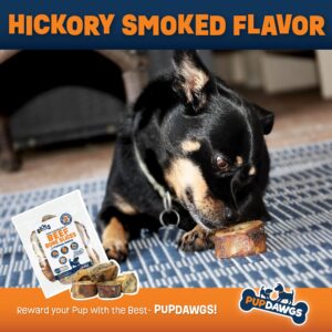 PUPDAWGS Dog Bones for Aggressive Chewers | Hickory Smoked Flavor Beef Bone Slices | Dog Bones for Small Dog | All Natural Dog Bone Treats Made in The USA - 3 - Wrapped Sets of 6 (18 Piece Pack)