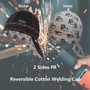 Fullsheild Reversible Welding Cap Flame Resistant CAT 2 Protective FR Welder Hats 6 Pannel Midweight Printed for Men Women 2PCS 7 7/8