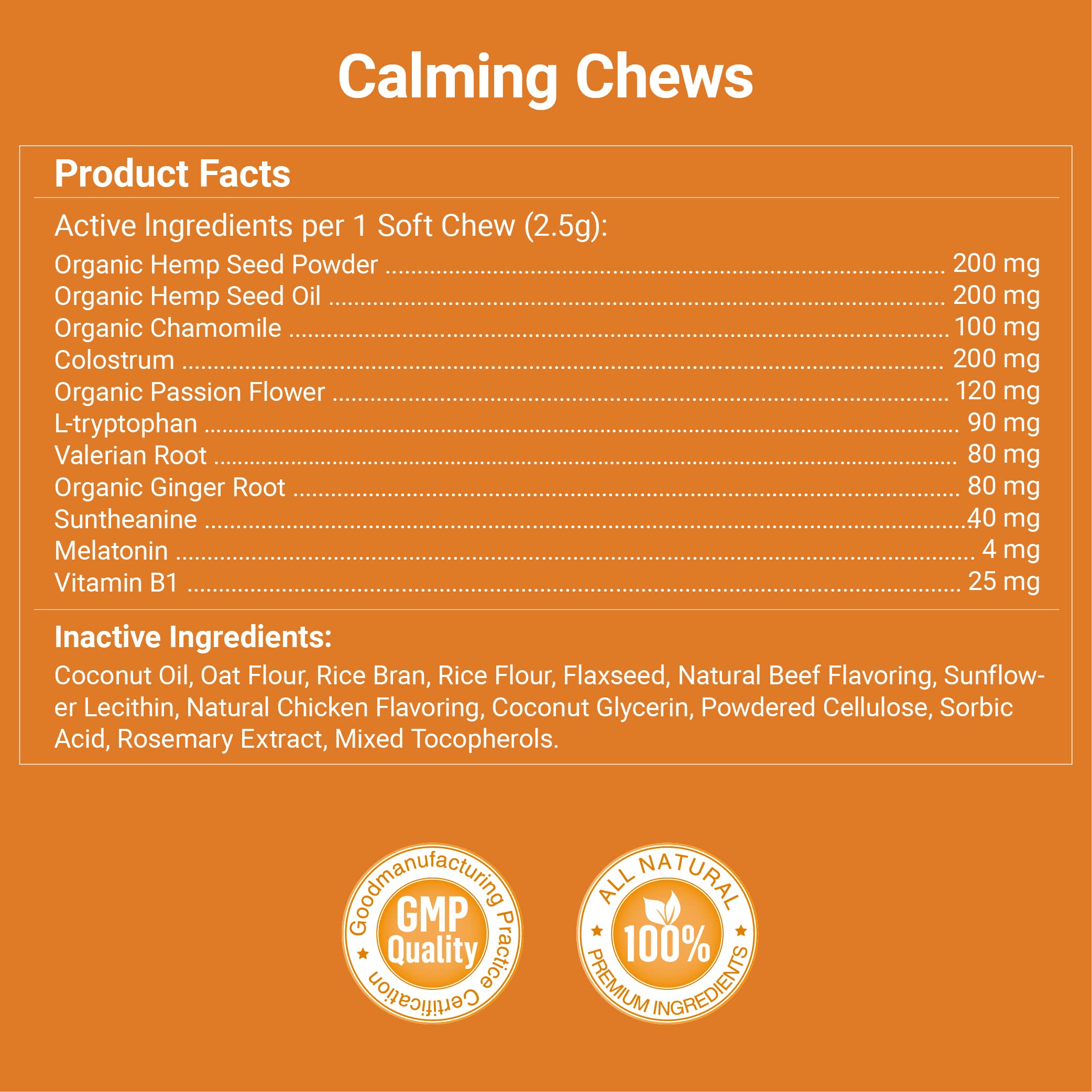 K9 Conquest Calming Chews for Dogs - Anxiety Relief & Stress Reducer with Organic Hemp, Chamomile, Valerian Root, L-Tryptophan, Ginger Root & Melatonin - Anxiety and Stress Calming Treats for Dogs