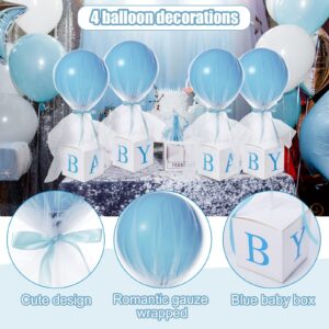 Wettarn 4 Set 24'' Tulle Tutu Balloon with Candy Cake Dessert Box for Baby Shower Wedding Table Centerpieces Party Decor Balloon White Tulle Cover for Wedding Girl and Boy (Boy)