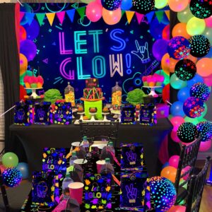 Glow Neon Party Gift Bags - 20 Pcs Goodie Bags Party Favor Bags with Stickers, Fluorescent Colored Paper Bags Treat Bags for Birthday Party Family Union, Glow in The Dark Party Supplies