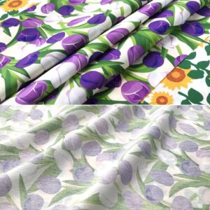 Qililandiy 100% Cotton Tulip Flower Cotton Fabric Quilting Fat Quarter Bundles Patchwork Fabric for Sewing DIY Crafts (1.45 Yard x 1.09Yard)