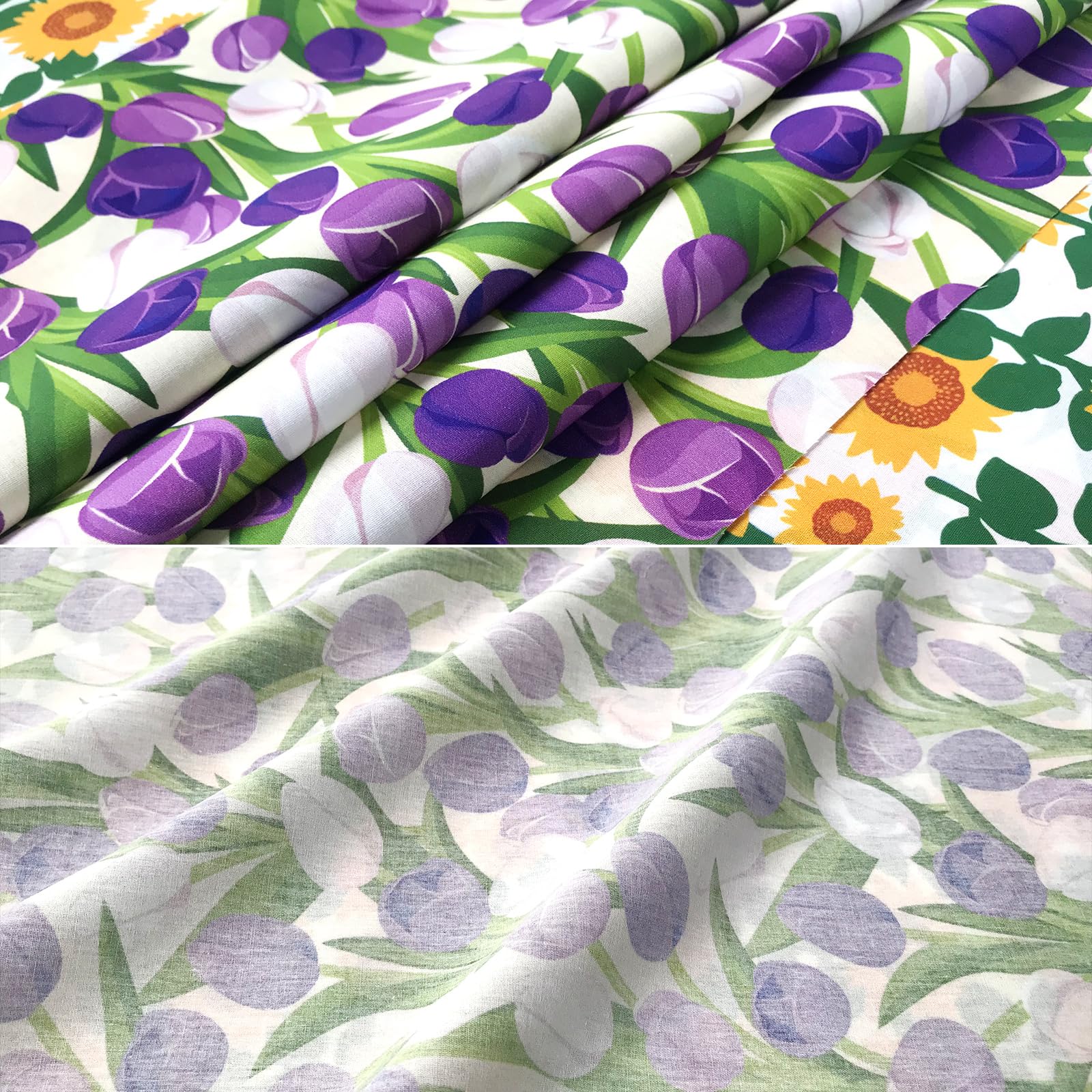 Qililandiy 100% Cotton Tulip Flower Cotton Fabric Quilting Fat Quarter Bundles Patchwork Fabric for Sewing DIY Crafts (1.45 Yard x 1.09Yard)