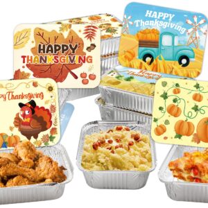 WorldBazaar Cute Thanksgiving Aluminum Containers with Lids 36PCS Thanksgiving Food Leftover Containers Disposable Fall Turkey Foil Pans Food Sacks Storage Thanksgiving Party Supplies