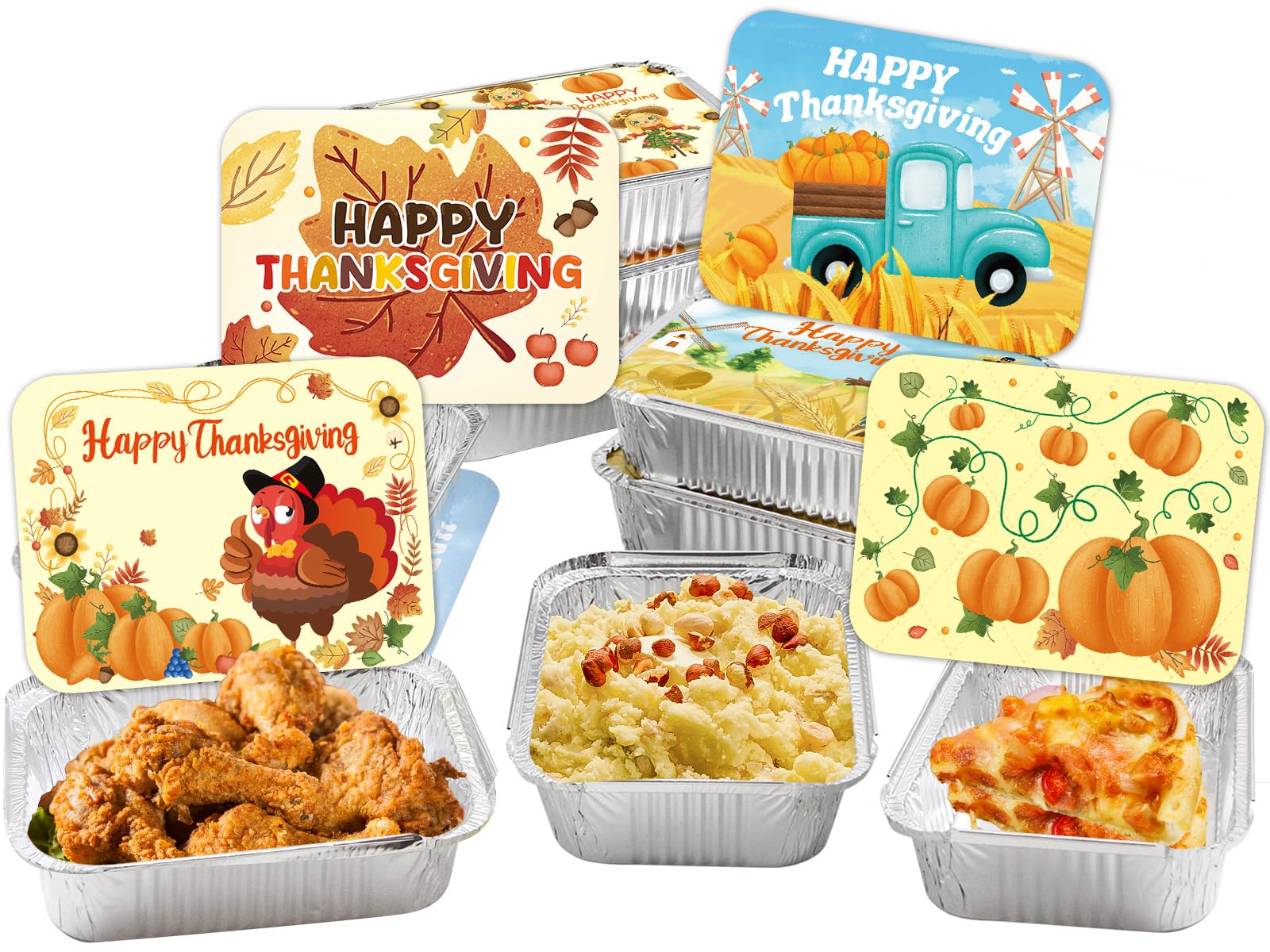 WorldBazaar Cute Thanksgiving Aluminum Containers with Lids 36PCS Thanksgiving Food Leftover Containers Disposable Fall Turkey Foil Pans Food Sacks Storage Thanksgiving Party Supplies