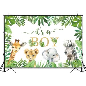 HIPVVILD Safari Baby Shower Backdrop Decorations Boy - Jungle Animal Theme Baby Boy Background Banner Supplies, Safari Jungle Theme Baby Shower Photography Background Photo Booth Banner | 5x3ft