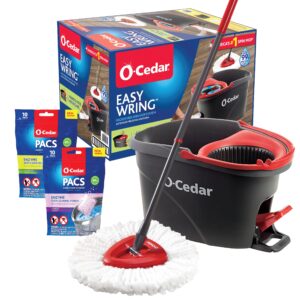 o-cedar easywring microfiber spin mop and bucket cleaning system + citrus and lavender pacs (variety pack)