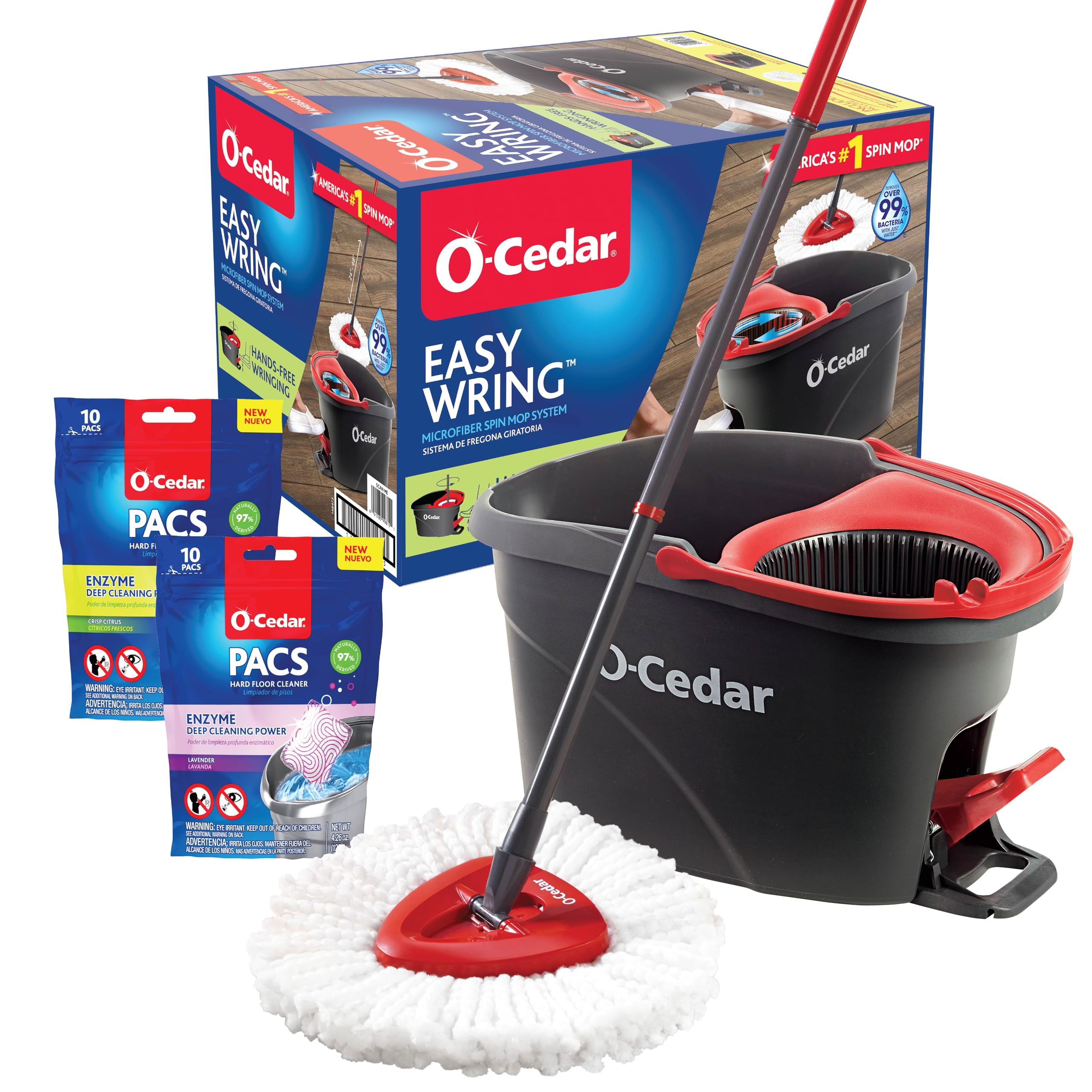 O-Cedar EasyWring Microfiber Spin Mop and Bucket Cleaning System + Citrus and Lavender Pacs (Variety Pack)