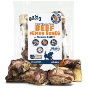 pupdawgs single ingredient dog bones - made in usa - beef femur bones - natural dog bones for aggressive chewers - from usda inspected beef - hickory smoked - individually wrapped (4 piece pack)