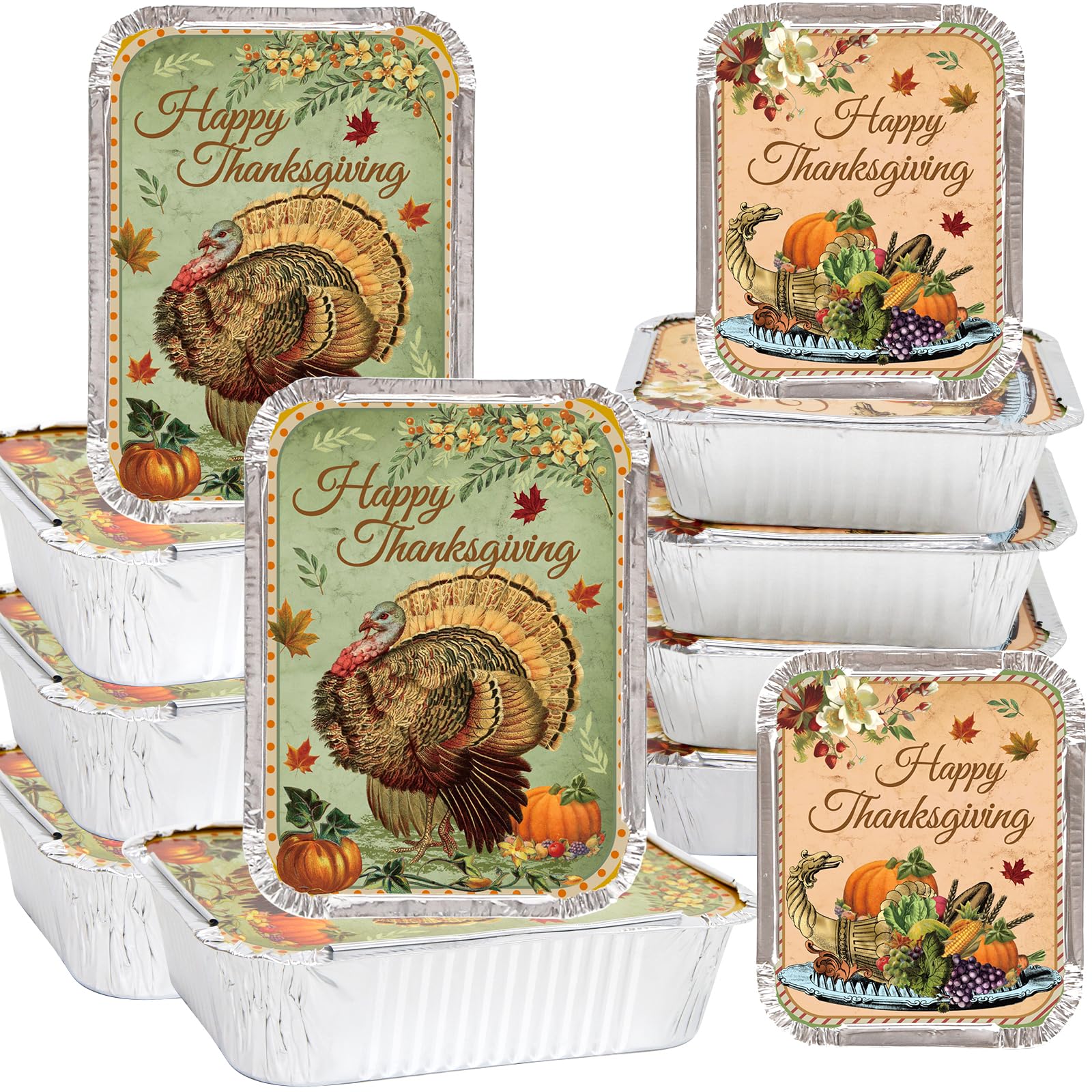 WorldBazaar Thanksgiving Aluminum Food Containers 24PCS Thanksgiving Leftover Take Home Containers 2 Size Disposable Thanksgiving Food Storage Thanksgiving Party Favors