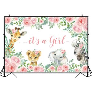 HIPVVILD Safari Baby Shower Backdrop Decorations, Jungle Animal Theme Baby Shower Party Supplies for Girl, It’s a Girl Backdrop, Safari Jungle Animal Theme Party Background Photo Booth Banner | 5x3ft