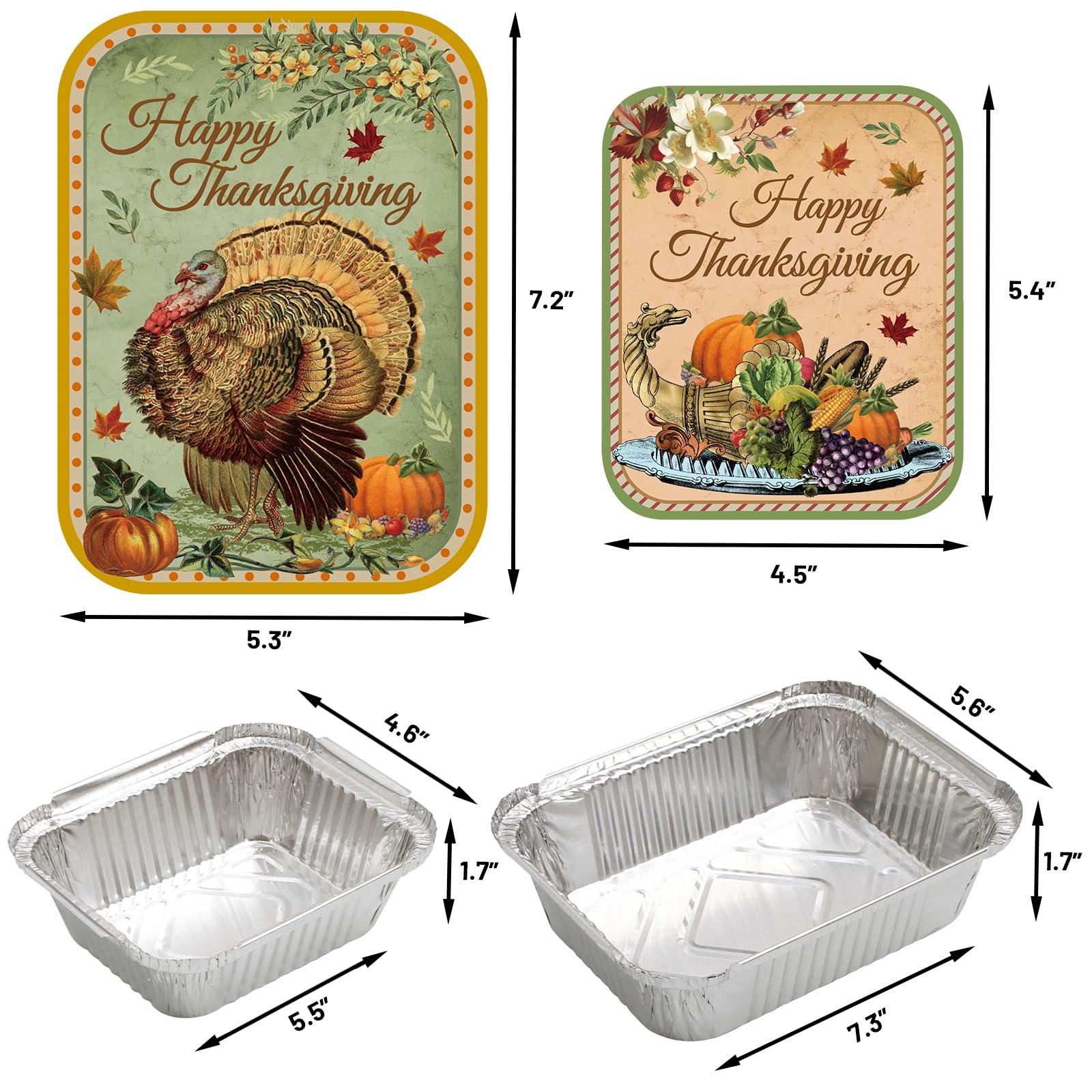 WorldBazaar Thanksgiving Aluminum Food Containers 24PCS Thanksgiving Leftover Take Home Containers 2 Size Disposable Thanksgiving Food Storage Thanksgiving Party Favors