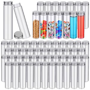 hsei 60 pcs 110ml clear test tubes with lids plastic candy tube flat bottomed plastic tubes transparent test tubes with cap for candy containers storage tube spices dried flowers