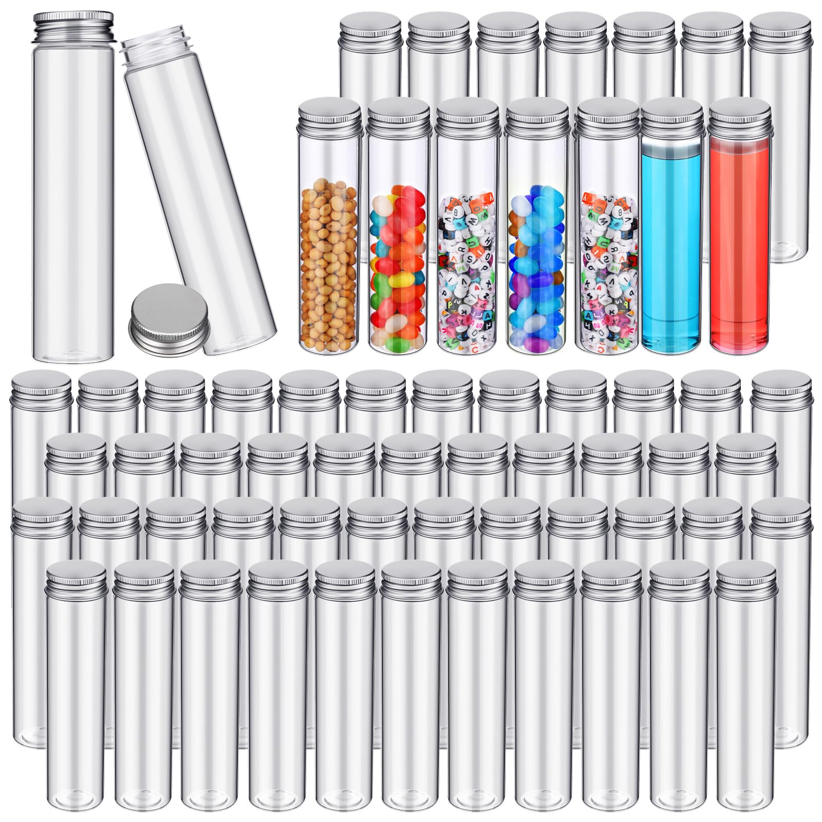 Hsei 60 Pcs 110ml Clear Test Tubes with Lids Plastic Candy Tube Flat Bottomed Plastic Tubes Transparent Test Tubes with Cap for Candy Containers Storage Tube Spices Dried Flowers