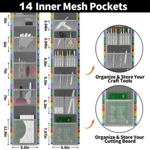 Resonax 60 Compartments Vinyl Roll Holder with 14 Internal Mesh Pockets, 2 Hooks & 2 Straps - 66"x8.6" Vinyl Roll Storage - Vinyl Storage Organizer - Vinyl Organizer Storage Craft Rack (Grey)