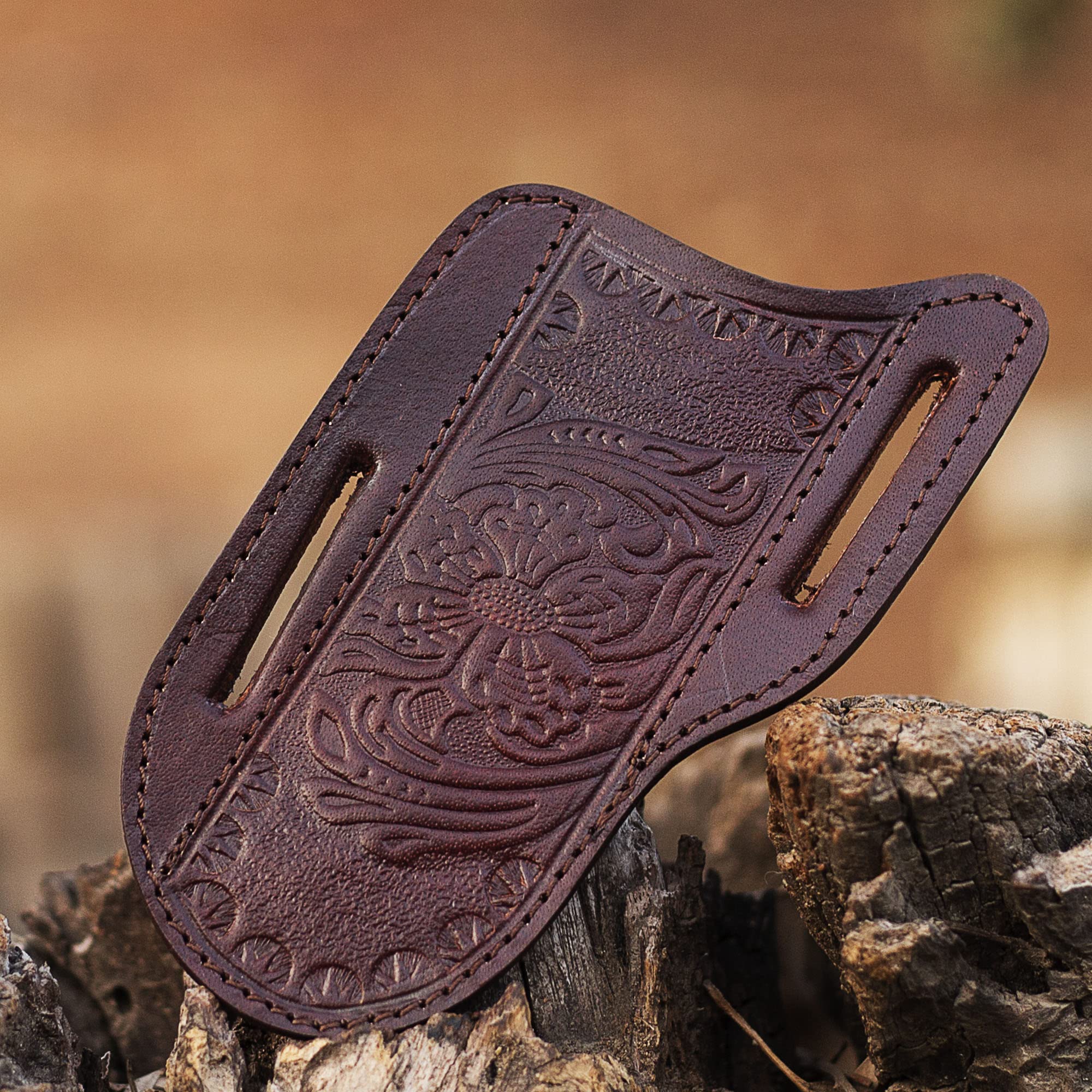 Leather Knife Sheath, Tooled Leather Sheath, Belt Sheath, Pan Cake Sheath, Beautiful Cow Boy Bull Cutter Knife Leather Cover 100% Real Leather SS-17701 (Cowhide Leather)