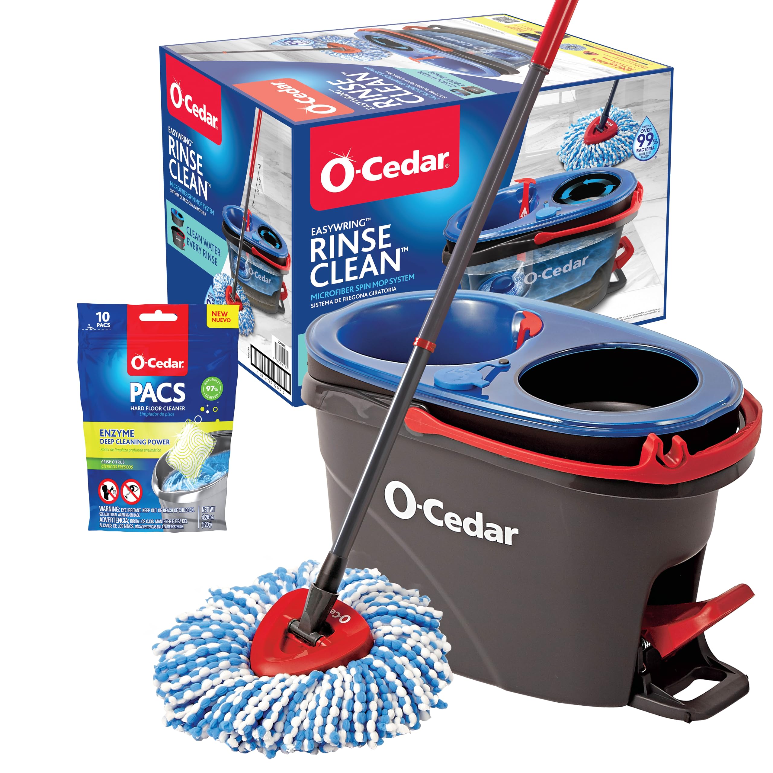 O-Cedar EasyWring RinseClean Microfiber Spin Mop & Bucket Floor Cleaning System with Citrus Pac (Variety Pack)