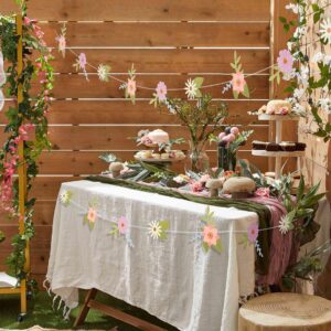 Cheerland 16ft Floral Garland Fairy Theme Hanging Decorations Woodland Paper Banner Garden Garlands Spring Enchanted Kids Birthday Fairies Themed Wall Decor Pink Baby Shower Party Favors