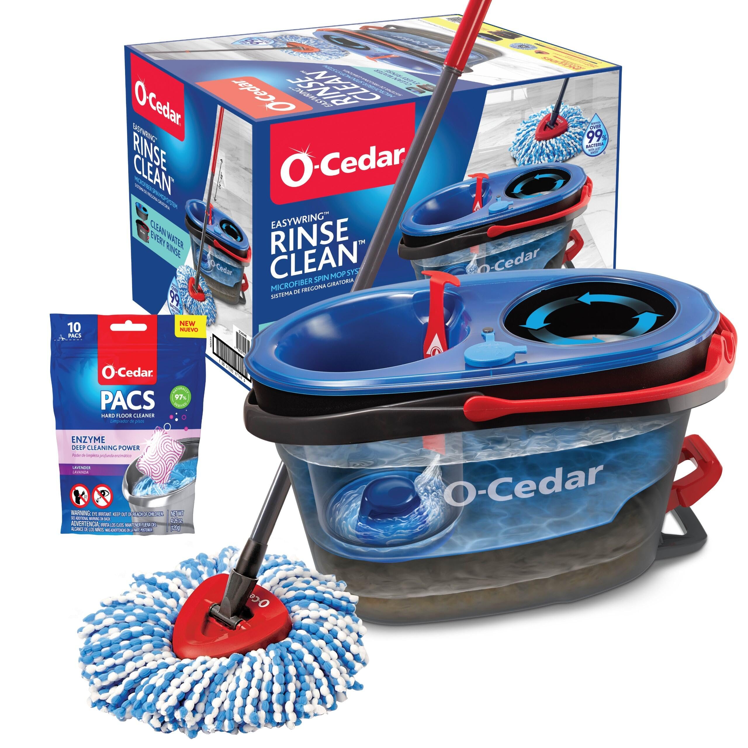 O-Cedar EasyWring RinseClean Microfiber Spin Mop & Bucket Floor Cleaning System with Lavender Pac (Variety Pack)