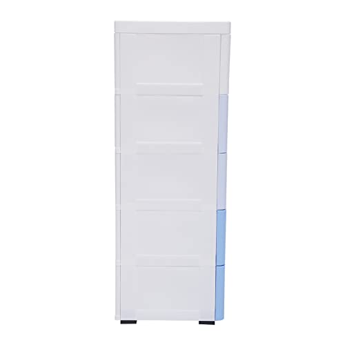 Plastic Drawers Storage Cart Mobile Cabinet with Casters, 5 Drawer Stackable Vertical Clothes Storage Tower Tall Chest Closet, Large Containers Organizer Unit (12"D x 18"W x 33"H - Blue)