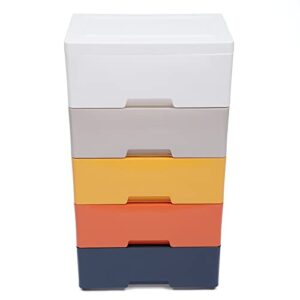 Plastic Drawers Storage Cart Mobile Cabinet with Casters, 5 Drawer Stackable Vertical Storage Tower Tall Chest Closet, Large Containers Organizer Unit (12"D x 18"W x 33"H - Multicolor2)