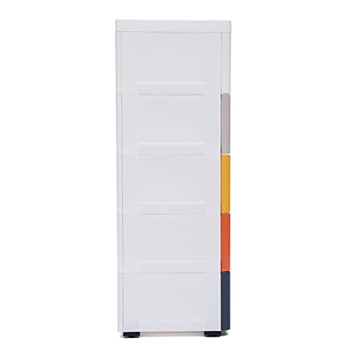 Plastic Drawers Storage Cart Mobile Cabinet with Casters, 5 Drawer Stackable Vertical Storage Tower Tall Chest Closet, Large Containers Organizer Unit (12"D x 18"W x 33"H - Multicolor2)