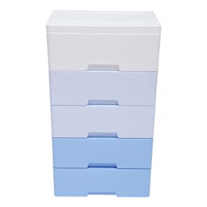 Plastic Drawers Storage Cart Mobile Cabinet with Casters, 5 Drawer Stackable Vertical Clothes Storage Tower Tall Chest Closet, Large Containers Organizer Unit (12"D x 18"W x 33"H - Blue)