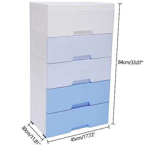 Plastic Drawers Storage Cart Mobile Cabinet with Casters, 5 Drawer Stackable Vertical Clothes Storage Tower Tall Chest Closet, Large Containers Organizer Unit (12"D x 18"W x 33"H - Blue)