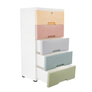 plastic drawers storage cart mobile cabinet with casters, 5 drawer stackable vertical storage tower tall chest closet, large containers organizer unit (12"d x 18"w x 33"h - multicolor1)