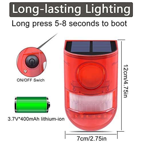 LEDHOLYT 2 Solar with Sound Strobe Light, Wall Mounted Outdoor Motion Red Sensor Alarm, 4 Modes of Motion Sensor, Alarm 129dB for Home Fence Farm Yard Garage Barn