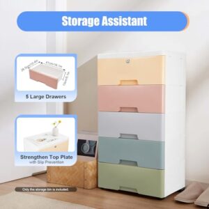 Plastic Drawers Storage Cart Mobile Cabinet with Casters, 5 Drawer Stackable Vertical Storage Tower Tall Chest Closet, Large Containers Organizer Unit (12"D x 18"W x 33"H - Multicolor1)