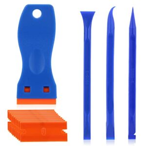 tiesome multipurpose plastic scraper set, non-scratch scraper tool with 10pcs plastic blades & 3pcs double-head detail cleaning stick for removing lable glue decal in the glass window floor