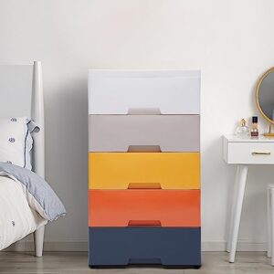 Plastic Drawers Storage Cart Mobile Cabinet with Casters, 5 Drawer Stackable Vertical Storage Tower Tall Chest Closet, Large Containers Organizer Unit (12"D x 18"W x 33"H - Multicolor2)