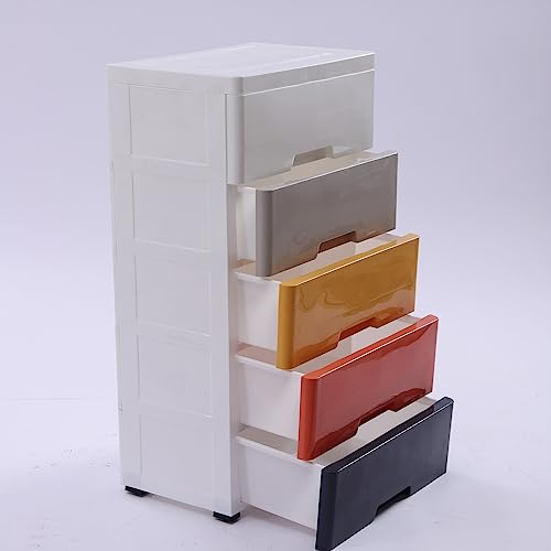 Plastic Drawers Storage Cart Mobile Cabinet with Casters, 5 Drawer Stackable Vertical Storage Tower Tall Chest Closet, Large Containers Organizer Unit (12"D x 18"W x 33"H - Multicolor2)