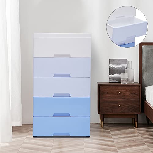 Plastic Drawers Storage Cart Mobile Cabinet with Casters, 5 Drawer Stackable Vertical Clothes Storage Tower Tall Chest Closet, Large Containers Organizer Unit (12"D x 18"W x 33"H - Blue)