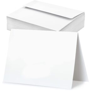 vanra white blank greeting cards with envelopes 4.25x5.5 100 pack white cardstock with a2 envelopes bulk self seal for diy thank you cards, wedding invitations cards