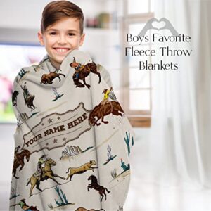 Personalized Cowboy Blanket for Boys, Cute Custom Name Throw for Kids, Classic Western Theme, Soft and Plush, Newborn or Birthday Gift, (Fleece 50x60)