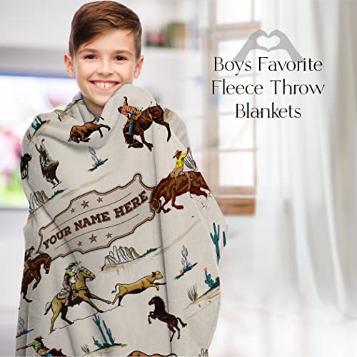 Personalized Cowboy Blanket for Boys, Cute Custom Name Throw for Kids, Classic Western Theme, Soft and Plush, Newborn or Birthday Gift, (Fleece 50x60)