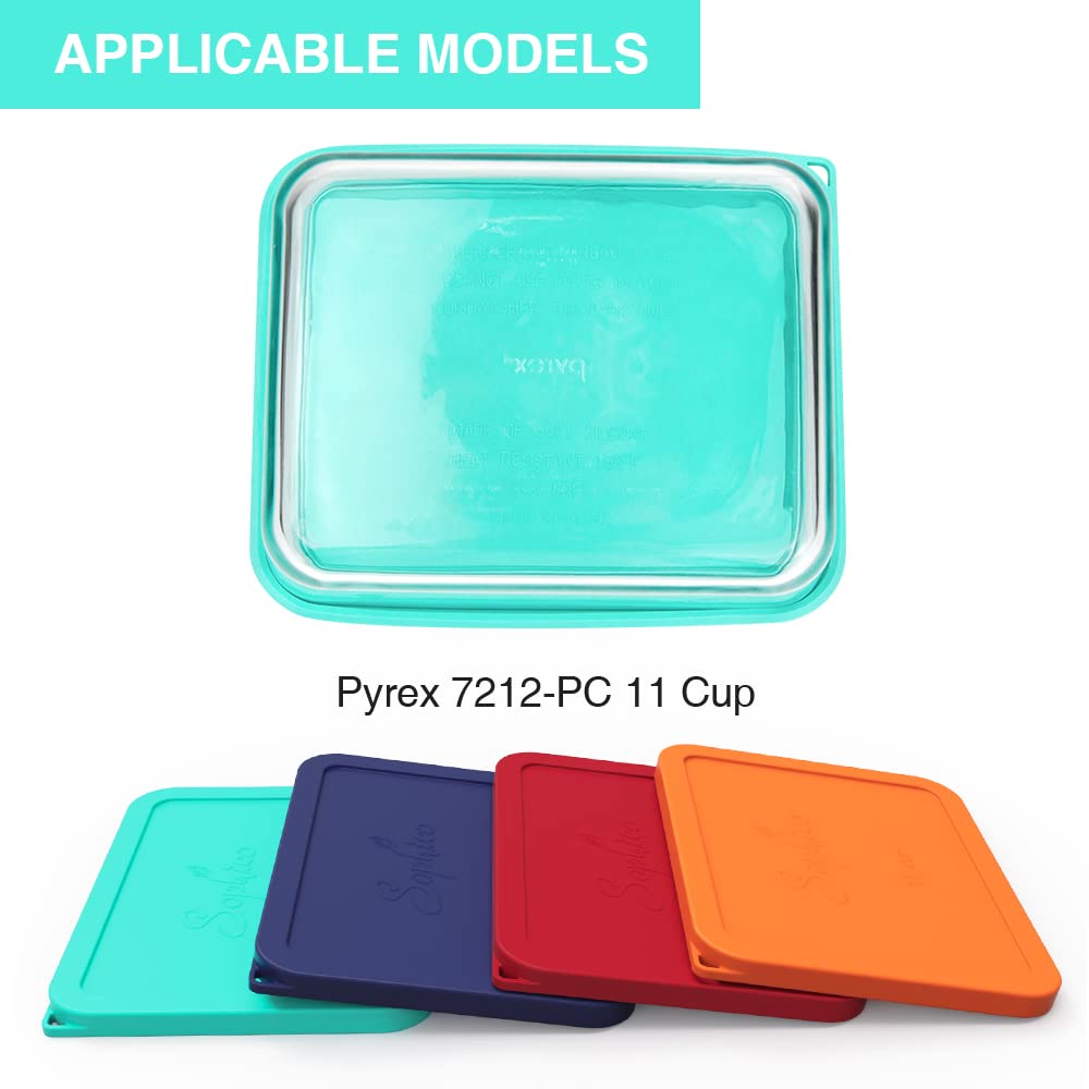 Sophico 11 Cup Rectangle Silicone Storage Cover Lids Replacement for Pyrex 7212-PC Glass Bowls, Container not Included (MINT- 2PACK)