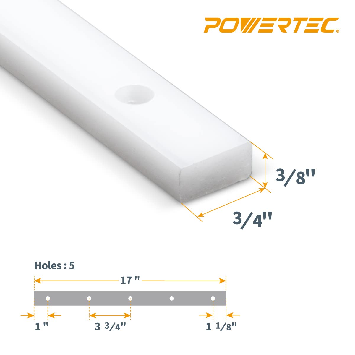 POWERTEC Crosscut Sled Miter Bar for Table Saw Sled, 3/4" x 3/8" x 17" with Predrilled Holes & Screws for Router Table, Bandsaw, Taper Jig, Table Saw Accessories for Woodworking, 4PK (71793)