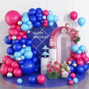 blue balloon arch kit, blue hot pink balloons birthday party, 5 10 18 inch rose red birthday balloon garland kit diy backdrop, suitable for baby shower, wedding, anniversary, party decoration