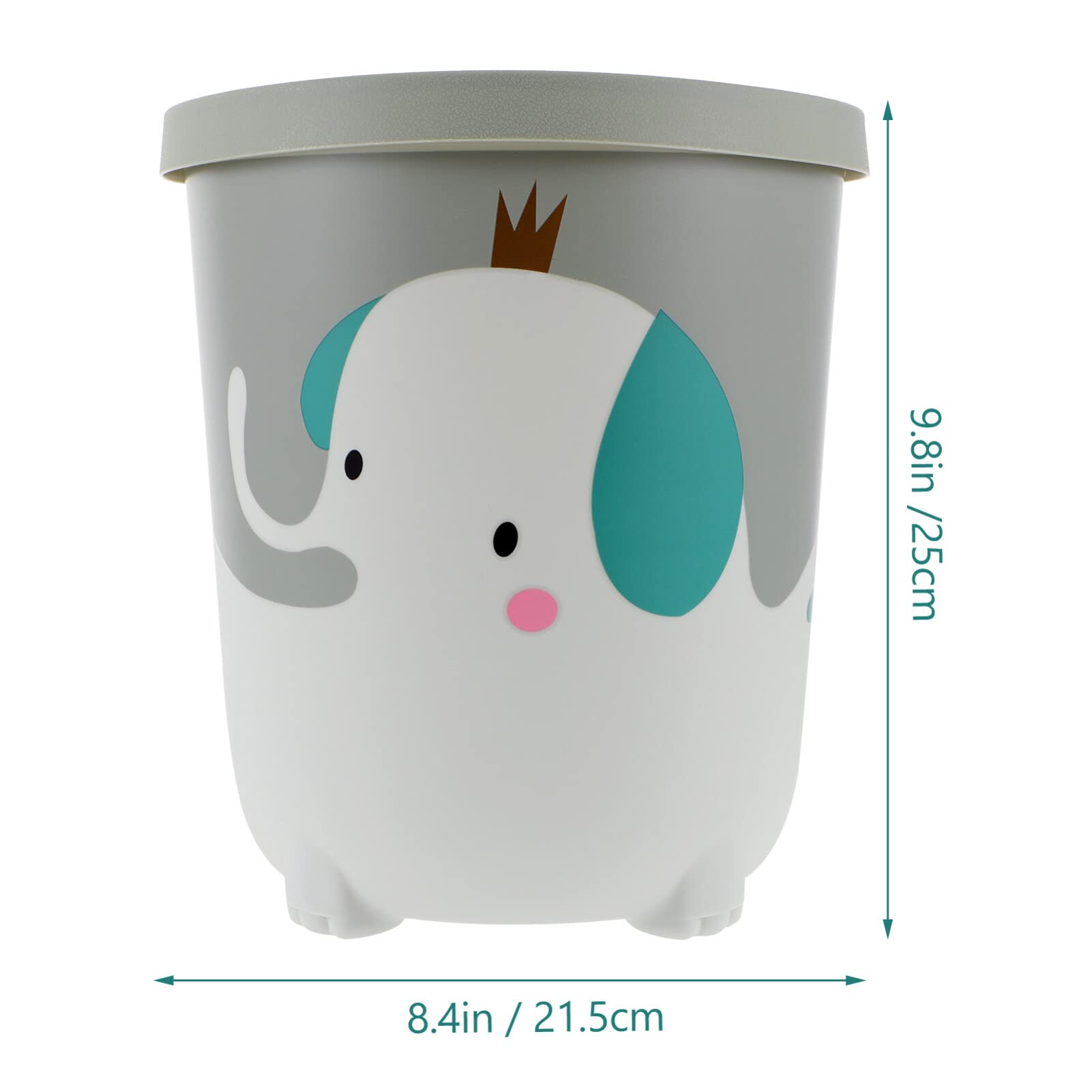 Waste Paper Basket Round Trash Can Cartoon Elephant Garbage Bin Plastic Waste Basket Garbage Container Rubbish Bin Holder for Home Office Kitchen Bathrooms