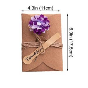 Ksix 10Pcs 4.3x6.9 Inchs Handmade Vintage Kraft Blank Note Card Thank Notes, Greeting Card, Paper Flowers Greeting Cards, Handmade Invitation Card, Birthday Party Invitation Card With Envelopes